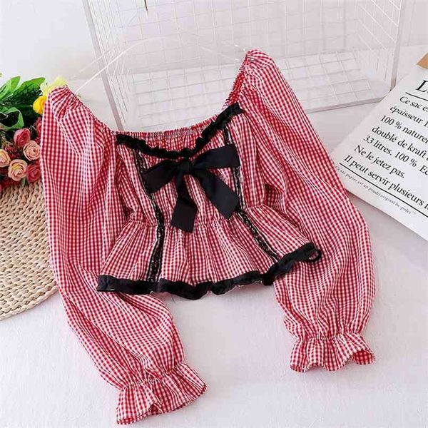 women autumn blouse puff sleeve square collar clavicle niche bowknot plaid short shirts female blusa gx1150 210506, White
women autumn blouse puff sleeve square collar clavicle niche bowknot plaid short shirts female blusa gx1150 210506, White