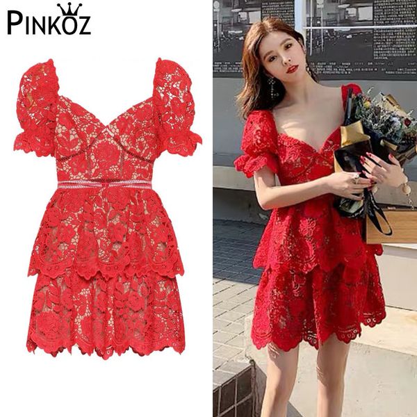 puff sleeve high waist slim backless dress women spring self portrait red white color lace mini female 210421
puff sleeve high waist slim backless dress women spring self portrait red white color lace mini female 210421