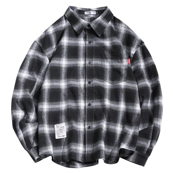 men's casual shirts 2021 autumn japanese original rooftrendy harajuku large plaid shirt, White;black
men's casual shirts 2021 autumn japanese original rooftrendy harajuku large plaid shirt, White;black