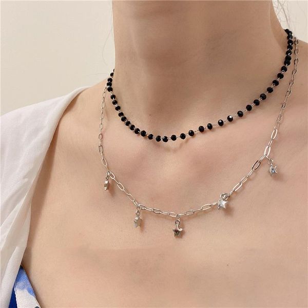 chains 2021 kpop vintage silver color star black crystal necklace double layer for woman girls aesthetic jewelry
chains 2021 kpop vintage silver color star black crystal necklace double layer for woman girls aesthetic jewelry