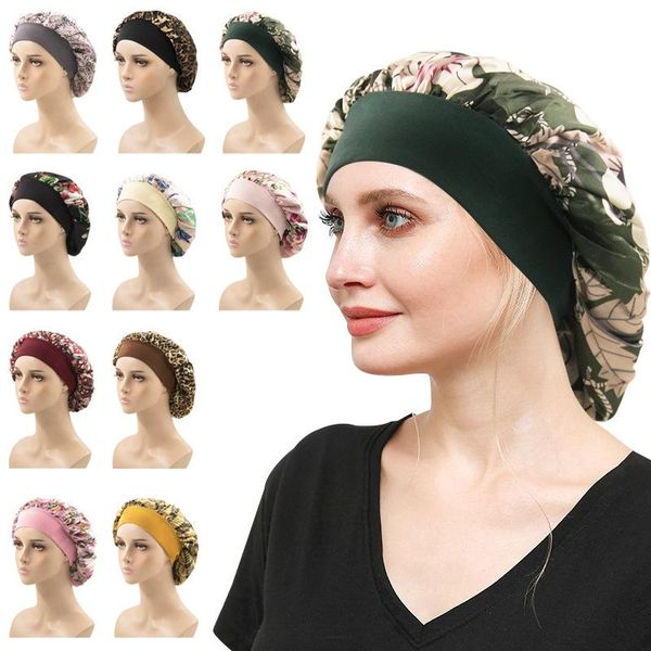 beanie/skull caps satin bonnet sleep cap extra large double layer reversible adjustable for sleeping hair bonnet(large floral), Blue;gray 
beanie/skull caps satin bonnet sleep cap extra large double layer reversible adjustable for sleeping hair bonnet(large floral), Blue;gray