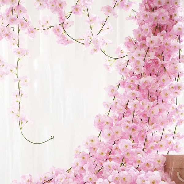 2m long silk sakura cherry blossom vine wedding arch home rattan garland hanging decoration party layout wall wreath slinge j4p2 decorative