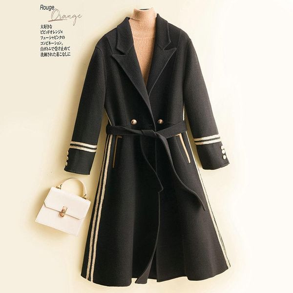 women's wool & blends autumn and winter 2021 double-sided cashmere coat high-end thin wrapped pure hepburn, Black
women's wool & blends autumn and winter 2021 double-sided cashmere coat high-end thin wrapped pure hepburn, Black