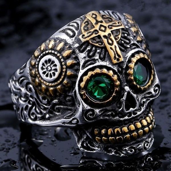 cluster rings vintage green zircon eye metal halloween skull punk ring men's gothic style party biker jewelry, Golden;silver
cluster rings vintage green zircon eye metal halloween skull punk ring men's gothic style party biker jewelry, Golden;silver
