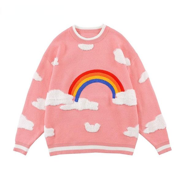 men's sweaters autumn harajuku streetwear embroidery cartoon rainbow cloud knitted jumpers sweater hip hop loose outerwear men, White;black
men's sweaters autumn harajuku streetwear embroidery cartoon rainbow cloud knitted jumpers sweater hip hop loose outerwear men, White;black