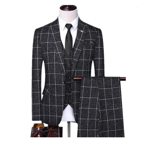 men's suits & blazers (jackets + vest pants) 2021 groom wedding dress plaid formal set mens fashion casual business suit for men, White;black
men's suits & blazers (jackets + vest pants) 2021 groom wedding dress plaid formal set mens fashion casual business suit for men, White;black