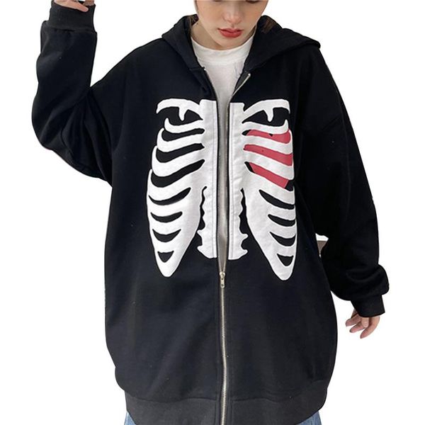 women's hoodies & sweatshirts arrival women casual heart skeleton print hooded sweatshirt loose sports pullover y2k aesthetic, Black
women's hoodies & sweatshirts arrival women casual heart skeleton print hooded sweatshirt loose sports pullover y2k aesthetic, Black