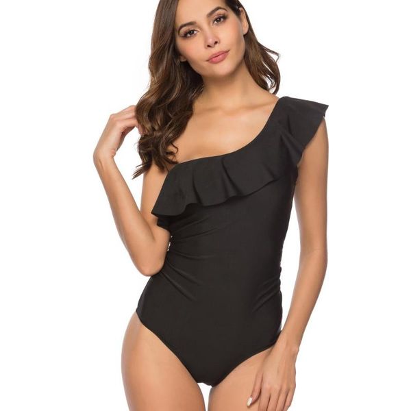 women's swimwear nodelay one piece swimsuit slim women 2021 lotus leaf bathing suit monokini single shoulder beach swim wear xxl, White;black 
women's swimwear nodelay one piece swimsuit slim women 2021 lotus leaf bathing suit monokini single shoulder beach swim wear xxl, White;black