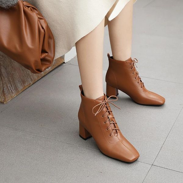 boots fashion women's ankle lace up med heels square toe autumn winter snow ladies comfortable office shoes, Black
boots fashion women's ankle lace up med heels square toe autumn winter snow ladies comfortable office shoes, Black
