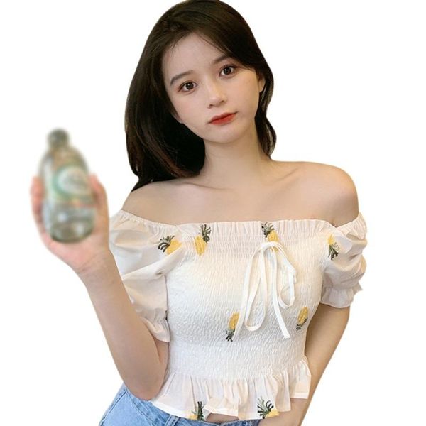 women's blouses & shirts summer women square neck fruit embroidery sweet slim short sleeve ulzzang korean style, White
women's blouses & shirts summer women square neck fruit embroidery sweet slim short sleeve ulzzang korean style, White