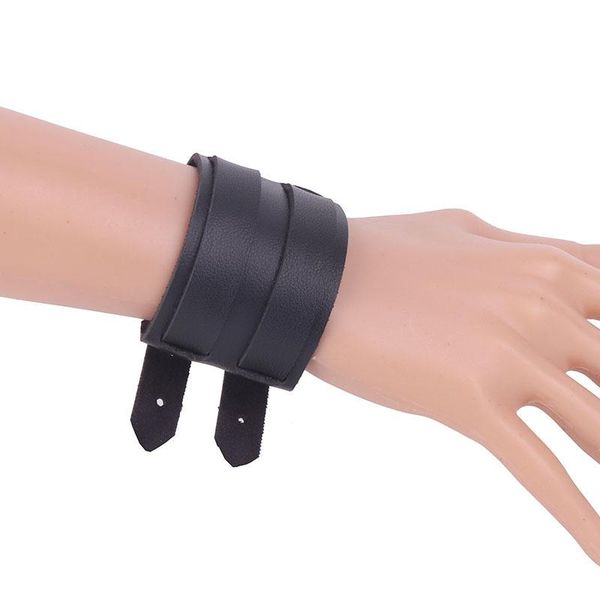 link, chain vintage men wrist jewelry cool leather black double buckle adjustable male bracelet accessories on super wide strap
link, chain vintage men wrist jewelry cool leather black double buckle adjustable male bracelet accessories on super wide strap