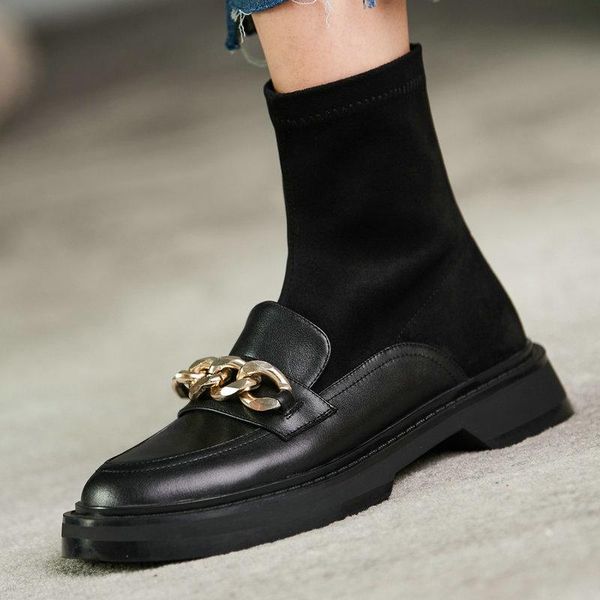 boots metal decoration women ankle round toe thick low heels sock autumn winter casual working shoes woman size 42 43, Black
boots metal decoration women ankle round toe thick low heels sock autumn winter casual working shoes woman size 42 43, Black