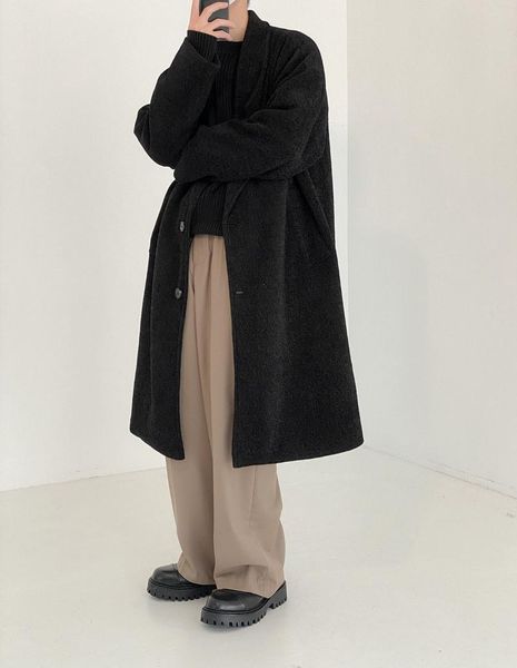 men's wool & blends woolen coat mid-length autumn and winter thick loose all-match windbreaker jacket, Black
men's wool & blends woolen coat mid-length autumn and winter thick loose all-match windbreaker jacket, Black
