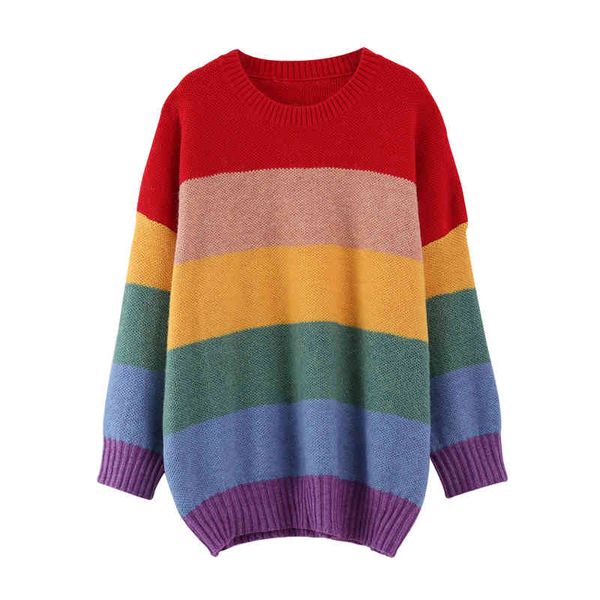 women sweater knitted pullovers long sleeve rainbow colorful striped o neck loose winter m0056 210514, White;black
women sweater knitted pullovers long sleeve rainbow colorful striped o neck loose winter m0056 210514, White;black