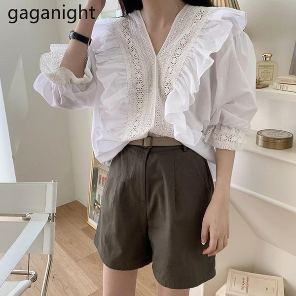 gaganight elegant women vintage blouse ruffles sweet solid lady shirt v neck chic korean blusas slim lace fashion summer women's blouse, White
gaganight elegant women vintage blouse ruffles sweet solid lady shirt v neck chic korean blusas slim lace fashion summer women's blouse, White