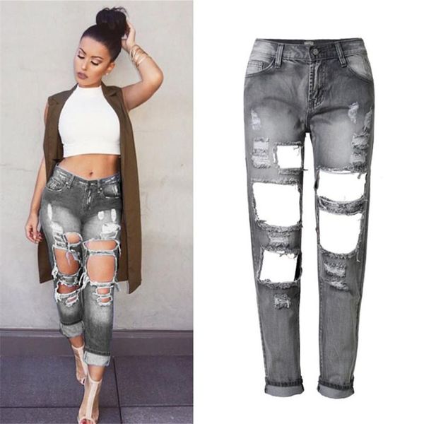 eyes hole ripped jeans for women fashion stright elasticity gray boyfriend women's, Blue
eyes hole ripped jeans for women fashion stright elasticity gray boyfriend women's, Blue