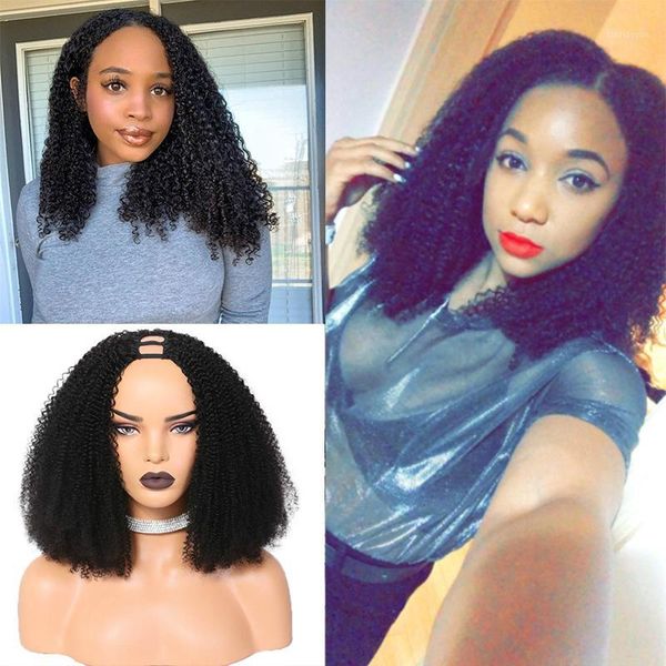 sterly curly wave u part wig human hair for black women glueless brazilian 2"x4" remy wigs1, Black;brown