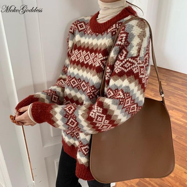 vintage knitted sweater women casual ugly christmas loose thick pullovers korean style chic women's clothing autumn 2021 sweaters, White;black
vintage knitted sweater women casual ugly christmas loose thick pullovers korean style chic women's clothing autumn 2021 sweaters, White;black