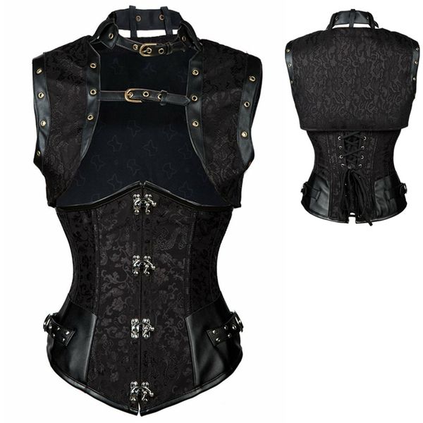 Woman Bustiers Retro Black Brocade Collared Top Cupless Sexy Corset Vest Steampunk Steel Boned Corset Gothic Clothing Corsets Plus Size 6XL, Black;white
Woman Bustiers Retro Black Brocade Collared Top Cupless Sexy Corset Vest Steampunk Steel Boned Corset Gothic Clothing Corsets Plus Size 6XL, Black;white