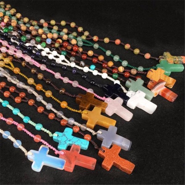 pendant necklaces druzy fashion natural crystal stone beads string bohemia cross necklace 5mm long for women, Silver
pendant necklaces druzy fashion natural crystal stone beads string bohemia cross necklace 5mm long for women, Silver