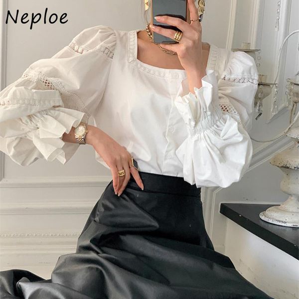 women's blouses & shirts neploe korean vintage work style ol blouse women elegant hollow out design flower blusas square collar lantern, White
women's blouses & shirts neploe korean vintage work style ol blouse women elegant hollow out design flower blusas square collar lantern, White