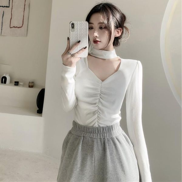 women's sweaters spring and autumn v-neck hanging neck long sleeve solid color pullover t-shirt women korean fashion, White;black
women's sweaters spring and autumn v-neck hanging neck long sleeve solid color pullover t-shirt women korean fashion, White;black