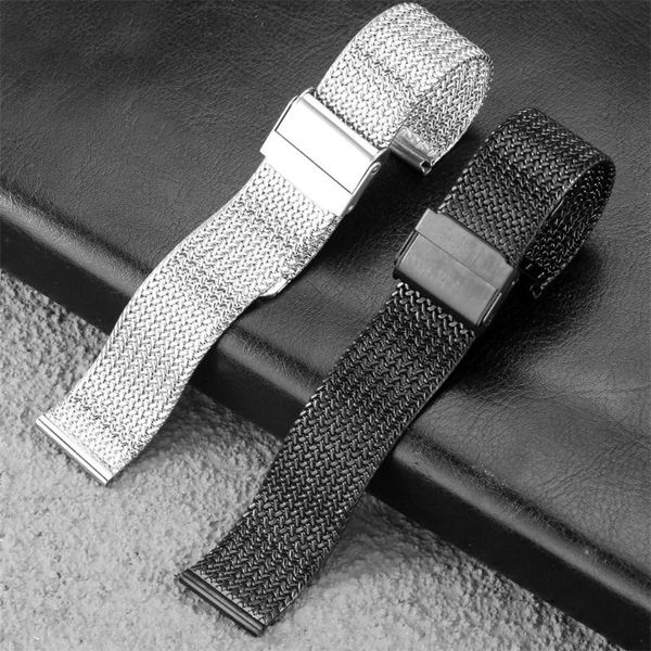 watch bands adjustable hook buckle 20/22mm stainless steel men women strap replacement wristband, Black;brown