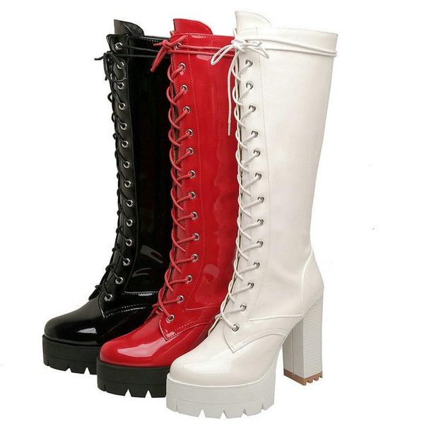 boots black white red women knee high platform square heel ladies motorcycle patent pu leather lace up
boots black white red women knee high platform square heel ladies motorcycle patent pu leather lace up