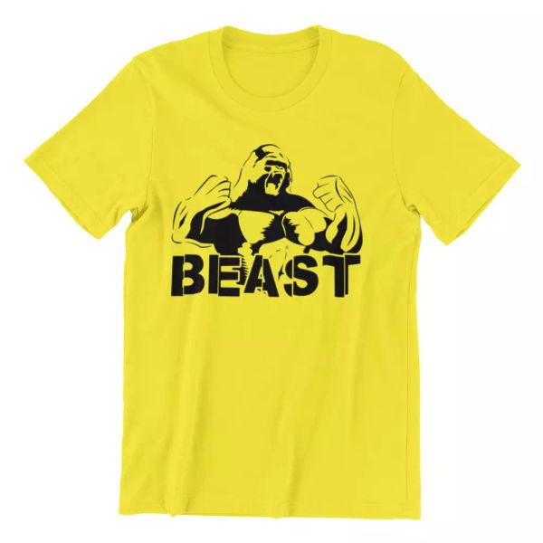 GORILLA BEAST MENS BODYBUILDING GYM MOTIVATION T-Shirt MMA WORKOUT TOP, White;black
