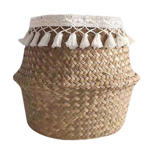 storage baskets tassel woven seagrass belly decorative container for laundry picnic plant basin cover groceries toy tool