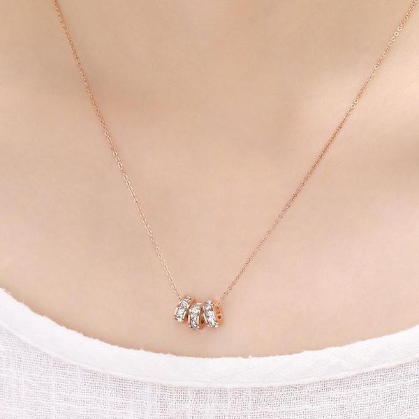pendant necklaces sweet 316l stianless steel crystal 3 cricle love roman numberals necklace rose gold color women wedding jewelry, Silver 
pendant necklaces sweet 316l stianless steel crystal 3 cricle love roman numberals necklace rose gold color women wedding jewelry, Silver