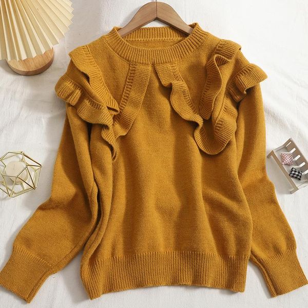 women's sweaters elegant o neck ruffled sweater pullovers for fall winter 2021 solid color korean knitted wam soft students jumpers, White;black
women's sweaters elegant o neck ruffled sweater pullovers for fall winter 2021 solid color korean knitted wam soft students jumpers, White;black