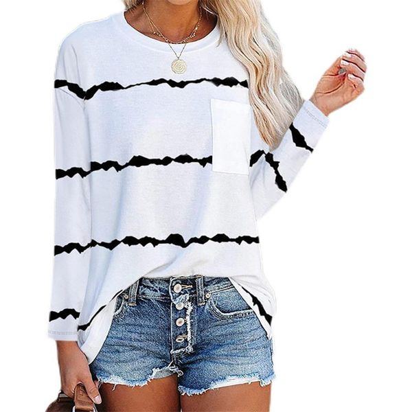 women's t-shirt long-sleeved loose women striped print autumn harajuku round neck pullover bottoming clothing, White
women's t-shirt long-sleeved loose women striped print autumn harajuku round neck pullover bottoming clothing, White