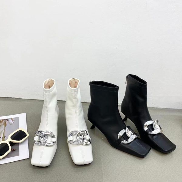 boots square toe women sock 2022 arrivals silver metal chain thin mid heels party autumn woman size 35-39, Black
boots square toe women sock 2022 arrivals silver metal chain thin mid heels party autumn woman size 35-39, Black
