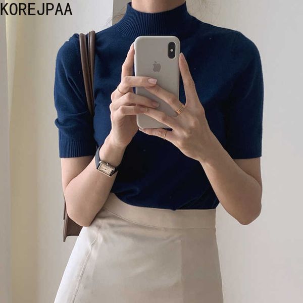 korejpaa women t-shirt summer korean chic temperament semi-high round neck slimming solid color short-sleeved knitted 210526, White
korejpaa women t-shirt summer korean chic temperament semi-high round neck slimming solid color short-sleeved knitted 210526, White