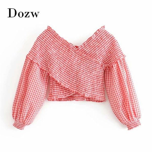 women fashion cotton plaid crop blouse long sleeve off shoulder chic bodycon shirt crossover v neck stretchy short 210515, White
women fashion cotton plaid crop blouse long sleeve off shoulder chic bodycon shirt crossover v neck stretchy short 210515, White