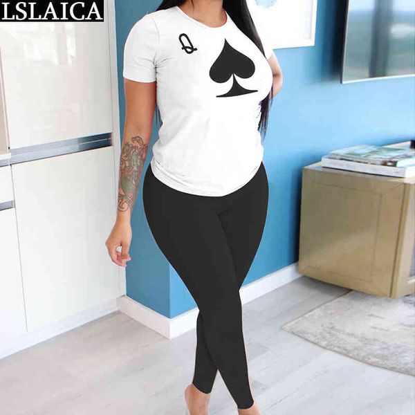 two peice set for women poker print short sleeve o neck woman tshirts leggings matching sets oversized streetwear ropa mujer 210520, White
two peice set for women poker print short sleeve o neck woman tshirts leggings matching sets oversized streetwear ropa mujer 210520, White