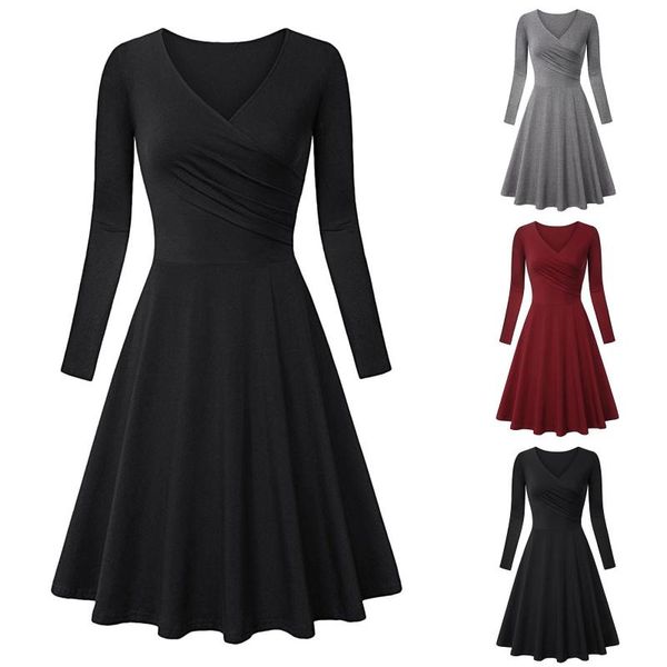 casual dresses pleated dress v-neck party solid color vintage fashion long sleeve for women 2021 fall abito manica lunga, Black;gray
casual dresses pleated dress v-neck party solid color vintage fashion long sleeve for women 2021 fall abito manica lunga, Black;gray