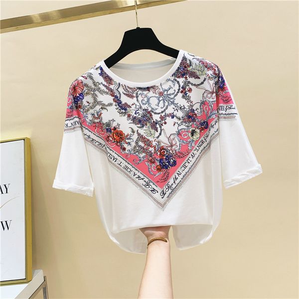 t shirt printed letter stitching drilling short sleeve summer loose design t-shirt female lady tshirts, White
t shirt printed letter stitching drilling short sleeve summer loose design t-shirt female lady tshirts, White