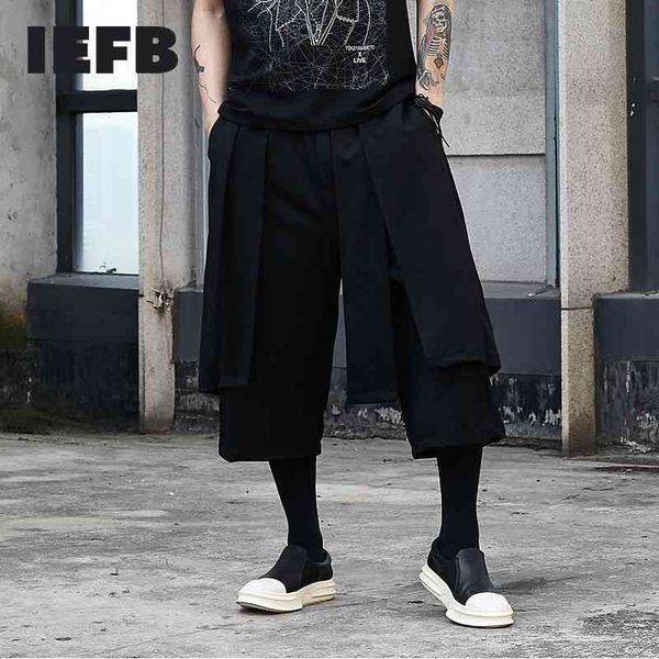iefb /men's wear patchwork design black wide leg pants for male spring elastic waist casual calf-length pants 9y2502 210524
iefb /men's wear patchwork design black wide leg pants for male spring elastic waist casual calf-length pants 9y2502 210524