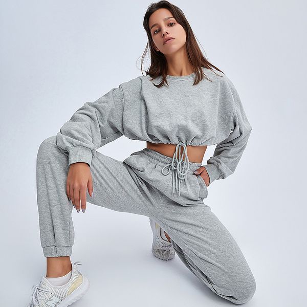 fitness sports loose large size sweater suit long sleeve pants casual two piece with exposed navel, Gray
fitness sports loose large size sweater suit long sleeve pants casual two piece with exposed navel, Gray