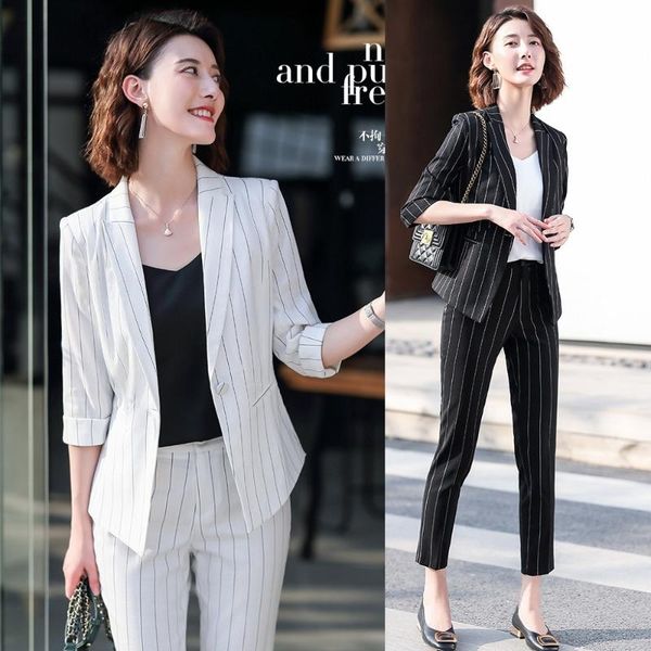 office ladies white striped blazer for women business suits with pant and jacket sets work wear half sleeve women's two piece pants
office ladies white striped blazer for women business suits with pant and jacket sets work wear half sleeve women's two piece pants