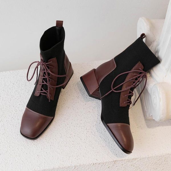 boots ankle women's winter high heels shoes mixed color cow leather knitting zapatos de mujer, Black
boots ankle women's winter high heels shoes mixed color cow leather knitting zapatos de mujer, Black