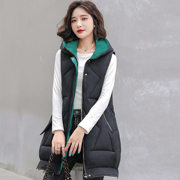 women's vests autumn winter hooded cotton vest sleeveless long jacket female casual loose padded waistcoat, Black;white
women's vests autumn winter hooded cotton vest sleeveless long jacket female casual loose padded waistcoat, Black;white