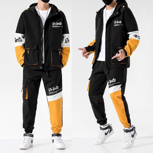 men's tracksuits 2021 mens spring jacket sets autumn contrast cargo male printed sports pants street hip hop trend men outfit set, Gray 
men's tracksuits 2021 mens spring jacket sets autumn contrast cargo male printed sports pants street hip hop trend men outfit set, Gray