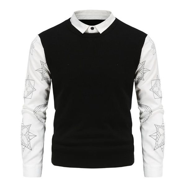 men's sweaters ym613 autumn slim fit fake two pullovers british shirt collar fashion printed sleeve sweater, White;black
men's sweaters ym613 autumn slim fit fake two pullovers british shirt collar fashion printed sleeve sweater, White;black