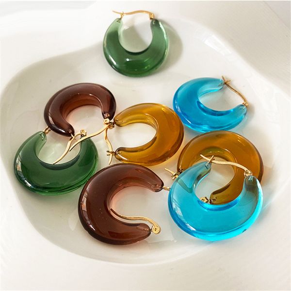 colorful transparent resin acrylic geometric round circel hoop earrings for women girls travel party jewelry, Golden;silver 
colorful transparent resin acrylic geometric round circel hoop earrings for women girls travel party jewelry, Golden;silver