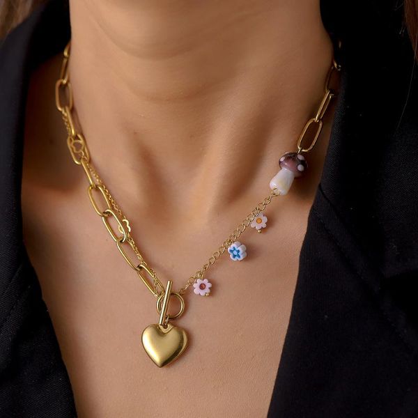 chains 2021 stainless steel stitching necklace small flower mushroom ot buckle heart pendant gold chain for women jewelry, Silver
chains 2021 stainless steel stitching necklace small flower mushroom ot buckle heart pendant gold chain for women jewelry, Silver