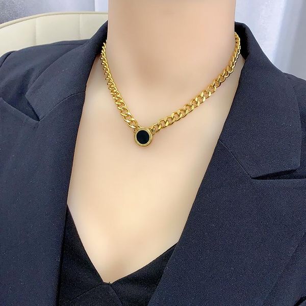 pendant necklaces black and white two-side round brand thick chain titanium steel necklace female clavicle fashion exaggerated, Silver
pendant necklaces black and white two-side round brand thick chain titanium steel necklace female clavicle fashion exaggerated, Silver