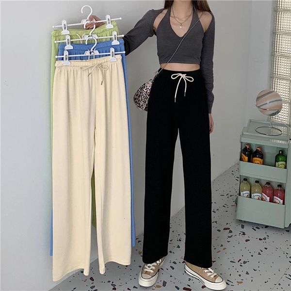 women's pants & capris real s spring and autumn drawstring high waist drooping straight wide, Black;white
women's pants & capris real s spring and autumn drawstring high waist drooping straight wide, Black;white